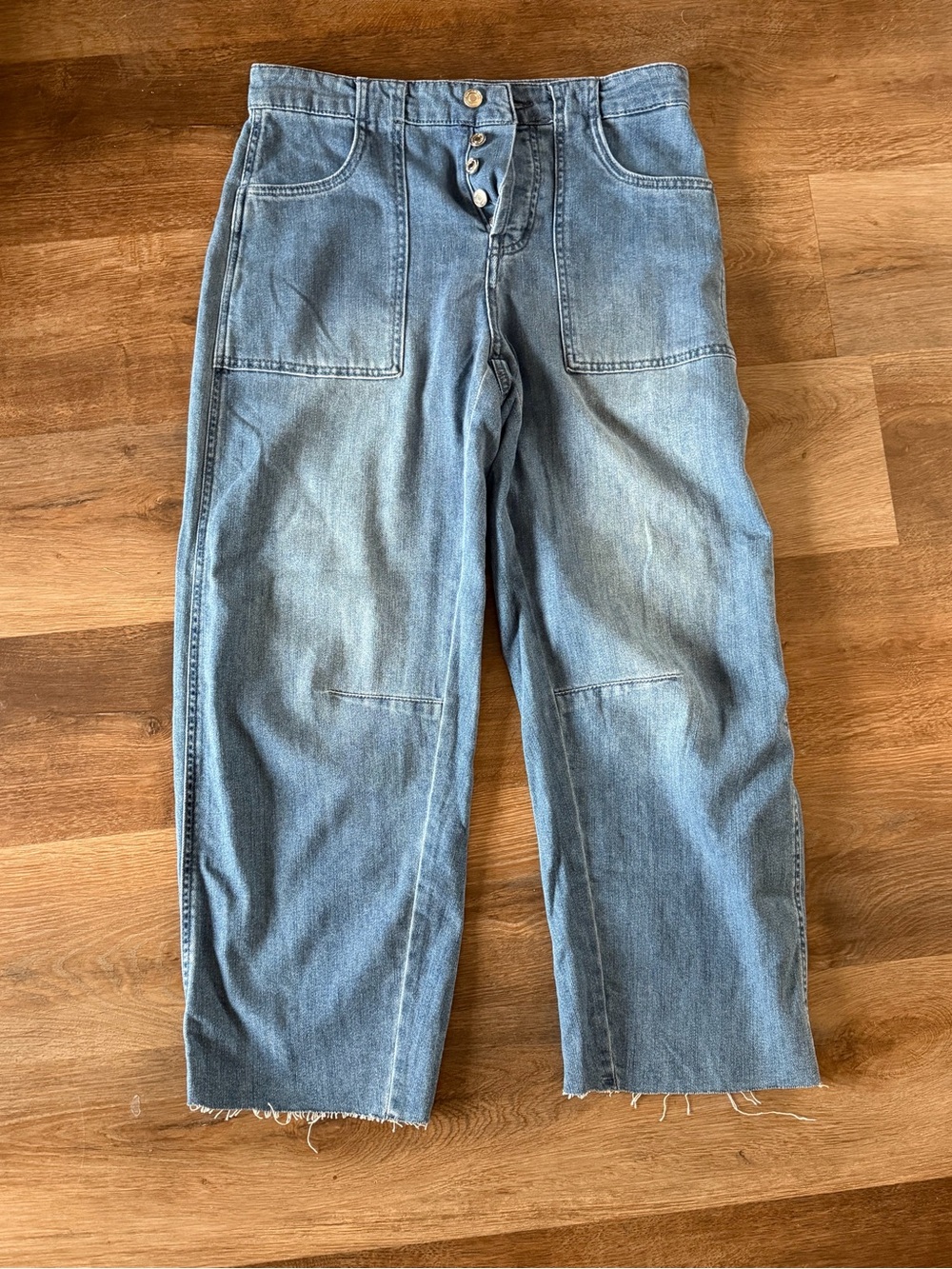 Oat New York Cropped Light Blue Patch Pocket Jeans